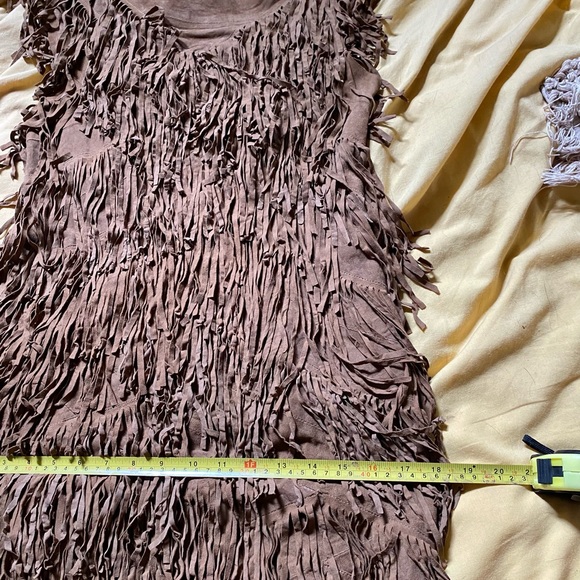 All Saints leather suede fringe flapper dress S XS UK10 2/4US brown gogo western - Picture 9 of 11